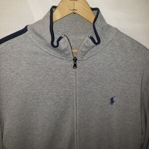 Polo Ralph Lauren Gray Track Jacket With Navy Trim Size Large